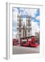 Double-Decker Buses Passing by a Cathedral, Westminster Abbey, City of Westminster, London, England-null-Framed Photographic Print