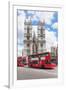 Double-Decker Buses Passing by a Cathedral, Westminster Abbey, City of Westminster, London, England-null-Framed Photographic Print