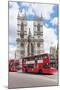 Double-Decker Buses Passing by a Cathedral, Westminster Abbey, City of Westminster, London, England-null-Mounted Photographic Print