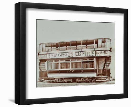 Double-Decker Electric Tram with Advertisement for the New Cross Empire, 1907-null-Framed Photographic Print