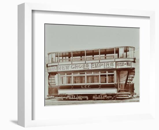 Double-Decker Electric Tram with Advertisement for the New Cross Empire, 1907-null-Framed Photographic Print