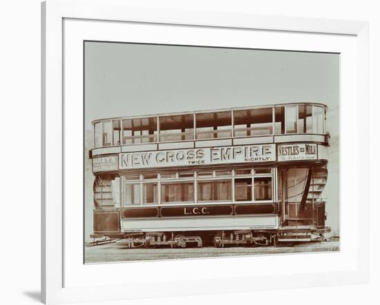 Double-Decker Electric Tram with Advertisement for the New Cross Empire, 1907-null-Framed Photographic Print
