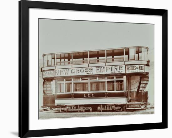 Double-Decker Electric Tram with Advertisement for the New Cross Empire, 1907-null-Framed Photographic Print