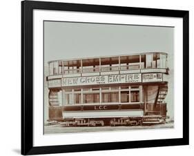 Double-Decker Electric Tram with Advertisement for the New Cross Empire, 1907-null-Framed Photographic Print