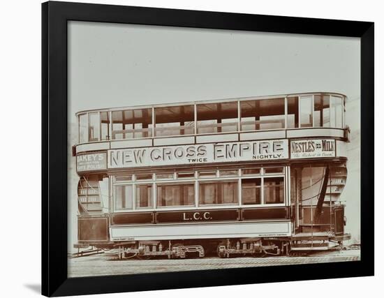 Double-Decker Electric Tram with Advertisement for the New Cross Empire, 1907-null-Framed Photographic Print