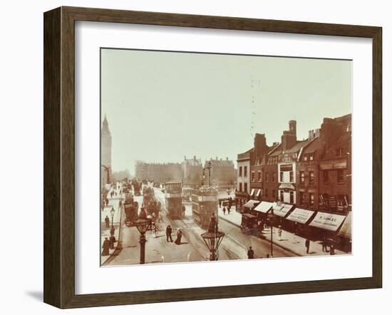 Double-Decker Electric Trams on Westminster Bridge, London, 1906-null-Framed Premium Photographic Print