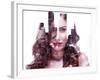 Double Exposure of a Beautiful Girl and Night Cityscape-Dean Drobot-Framed Photographic Print