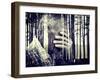 Double Exposure of Desperate Senior Man Suffering and Covering Face with Hands in Deep Depression,-zurijeta-Framed Premium Photographic Print