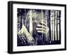 Double Exposure of Desperate Senior Man Suffering and Covering Face with Hands in Deep Depression,-zurijeta-Framed Premium Photographic Print