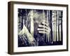 Double Exposure of Desperate Senior Man Suffering and Covering Face with Hands in Deep Depression,-zurijeta-Framed Photographic Print