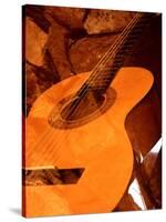 Double Exposure of Guitar and Rocks-Janell Davidson-Stretched Canvas