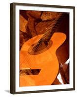 Double Exposure of Guitar and Rocks-Janell Davidson-Framed Premium Photographic Print