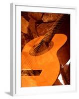 Double Exposure of Guitar and Rocks-Janell Davidson-Framed Premium Photographic Print