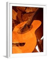 Double Exposure of Guitar and Rocks-Janell Davidson-Framed Premium Photographic Print