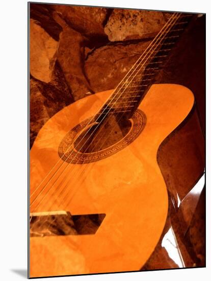 Double Exposure of Guitar and Rocks-Janell Davidson-Mounted Premium Photographic Print