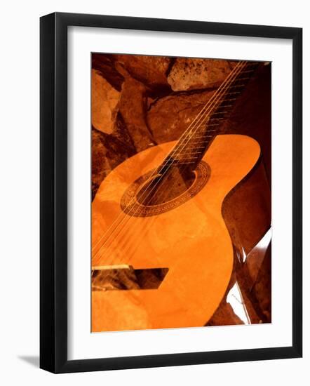 Double Exposure of Guitar and Rocks-Janell Davidson-Framed Photographic Print