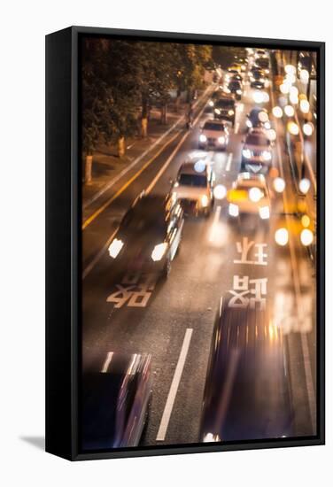 Double Exposure of Night Traffic Scene-victorn-Framed Stretched Canvas