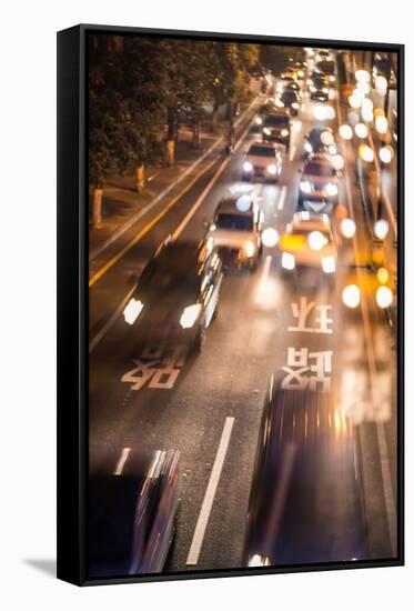 Double Exposure of Night Traffic Scene-victorn-Framed Stretched Canvas