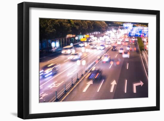 Double Exposure of Night Traffic Scene-victorn-Framed Photographic Print