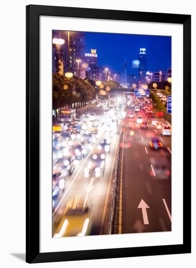 Double Exposure of Night Traffic Scene-victorn-Framed Photographic Print