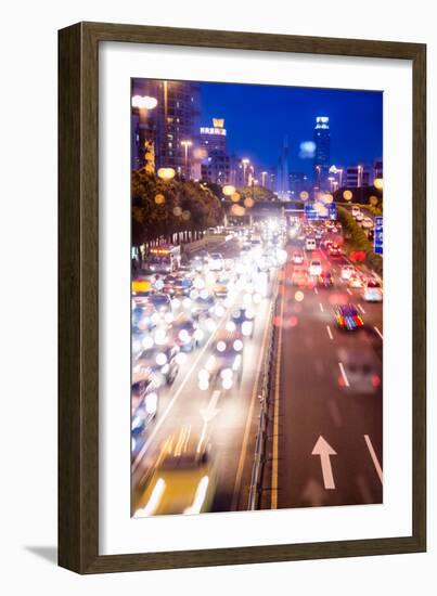 Double Exposure of Night Traffic Scene-victorn-Framed Photographic Print