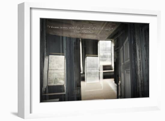 Double Exposure of Room Inside an Old Plantation Home in Charleston, SC with Edgar Allan Poe Quote-null-Framed Photo