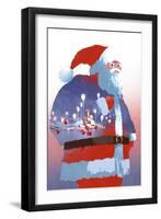 Double Exposure of Santa Claus and Winter Landscape with Fantasy Village,Illustration Painting-Tithi Luadthong-Framed Art Print