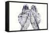 Double Exposure of the Palms of a Man Put Together and a Railway, in Black and White-nito-Framed Stretched Canvas