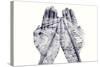 Double Exposure of the Palms of a Man Put Together and a Railway, in Black and White-nito-Stretched Canvas