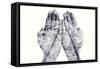 Double Exposure of the Palms of a Man Put Together and a Railway, in Black and White-nito-Framed Stretched Canvas