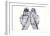 Double Exposure of the Palms of a Man Put Together and a Railway, in Black and White-nito-Framed Photographic Print