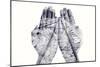 Double Exposure of the Palms of a Man Put Together and a Railway, in Black and White-nito-Mounted Photographic Print