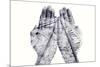 Double Exposure of the Palms of a Man Put Together and a Railway, in Black and White-nito-Mounted Photographic Print