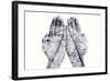 Double Exposure of the Palms of a Man Put Together and a Railway, in Black and White-nito-Framed Photographic Print