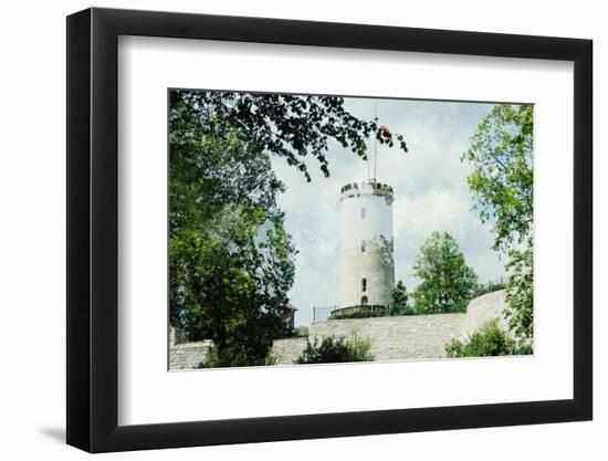 Double exposure of the Sparrenberg Castle / Sparrenburg with the green of the trees in the spring-Nadja Jacke-Framed Photographic Print
