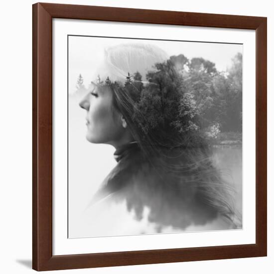 Double Exposure of Young Female and the Forest near the Lake(Tilt-Shift Lens)-Kuzma-Framed Premium Photographic Print