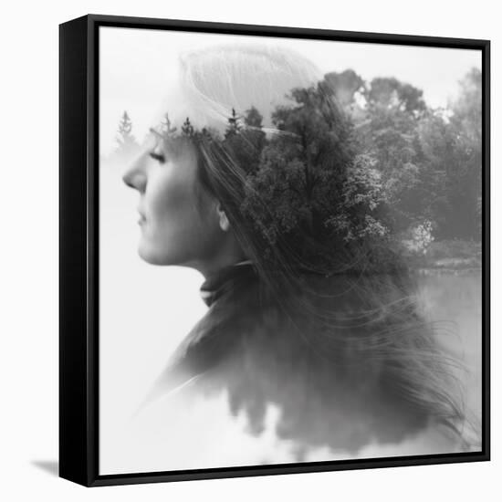 Double Exposure of Young Female and the Forest near the Lake(Tilt-Shift Lens)-Kuzma-Framed Stretched Canvas