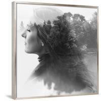 Double Exposure of Young Female and the Forest near the Lake(Tilt-Shift Lens)-Kuzma-Framed Premium Photographic Print