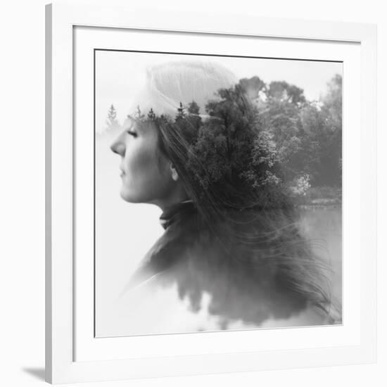 Double Exposure of Young Female and the Forest near the Lake(Tilt-Shift Lens)-Kuzma-Framed Photographic Print