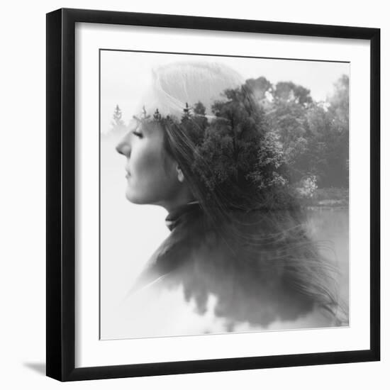 Double Exposure of Young Female and the Forest near the Lake(Tilt-Shift Lens)-Kuzma-Framed Photographic Print