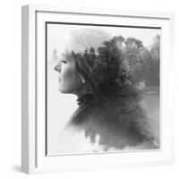 Double Exposure of Young Female and the Forest near the Lake(Tilt-Shift Lens)-Kuzma-Framed Photographic Print