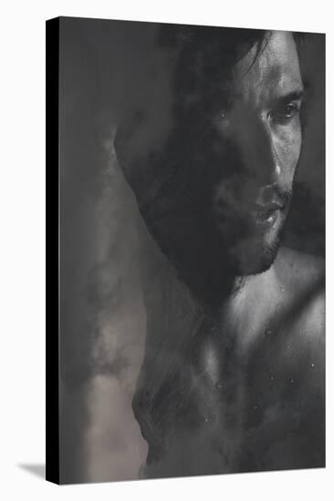 Double Exposure Portrait of a Man Combined with Photograph of Mountains in Heavy Clouds-Victor Tongdee-Stretched Canvas