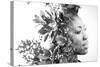 Double Exposure Portrait of Attractive African American Woman Combined with Photograph of Leaves-Victor Tongdee-Stretched Canvas