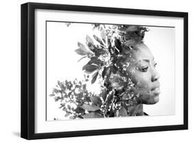 Double Exposure Portrait of Attractive African American Woman Combined with Photograph of Leaves-Victor Tongdee-Framed Photographic Print