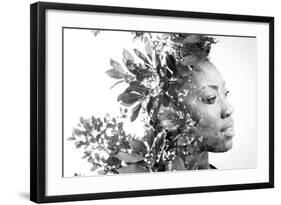 Double Exposure Portrait of Attractive African American Woman Combined with Photograph of Leaves-Victor Tongdee-Framed Photographic Print