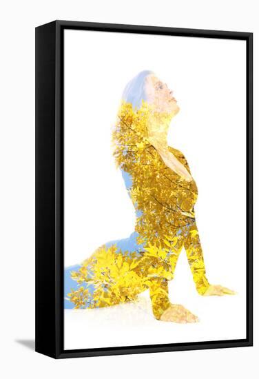 Double Exposure Portrait of Young Woman Performing Yoga Asana-Victor Tongdee-Framed Stretched Canvas