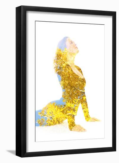 Double Exposure Portrait of Young Woman Performing Yoga Asana-Victor Tongdee-Framed Premium Photographic Print