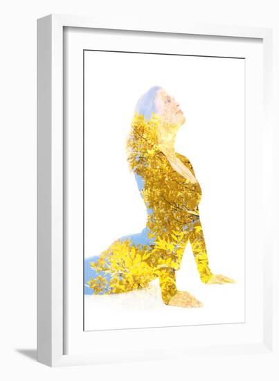 Double Exposure Portrait of Young Woman Performing Yoga Asana-Victor Tongdee-Framed Photographic Print