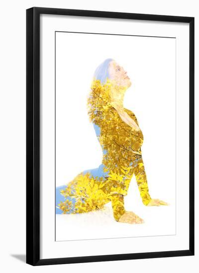 Double Exposure Portrait of Young Woman Performing Yoga Asana-Victor Tongdee-Framed Photographic Print