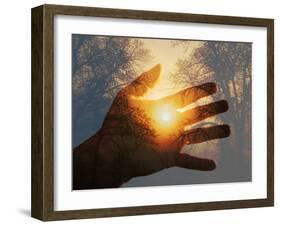 Double Exposure with a Sunrise behind Trees with a Hand-Sari ONeal-Framed Photographic Print